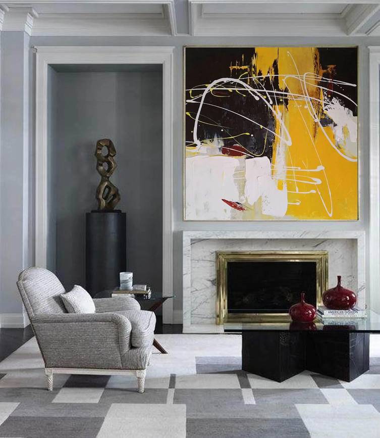 Abstract Yellow Acrylic Modern Abstract Canvas Artwork 2AN2F wall art